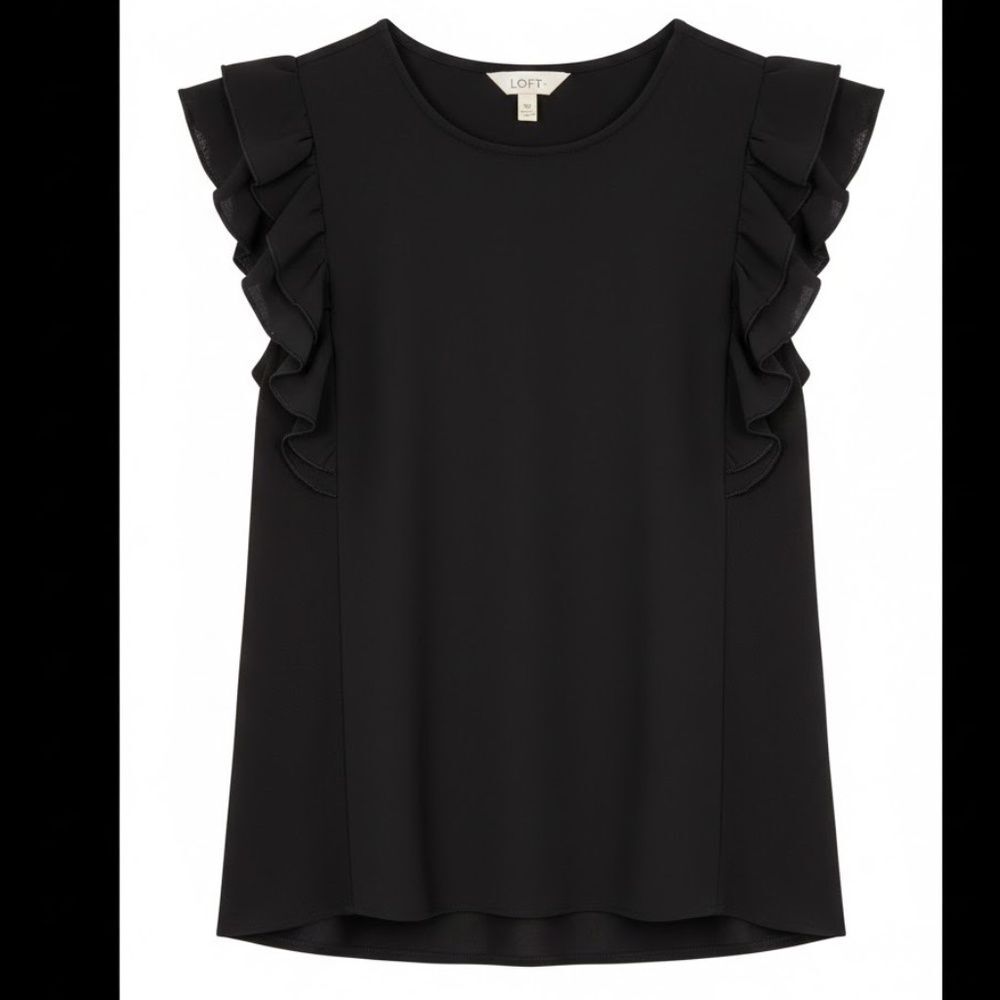 LOFT Ruffle Flutter Sleeve Blouse - Timeless Black XS - Picture 1 of 5